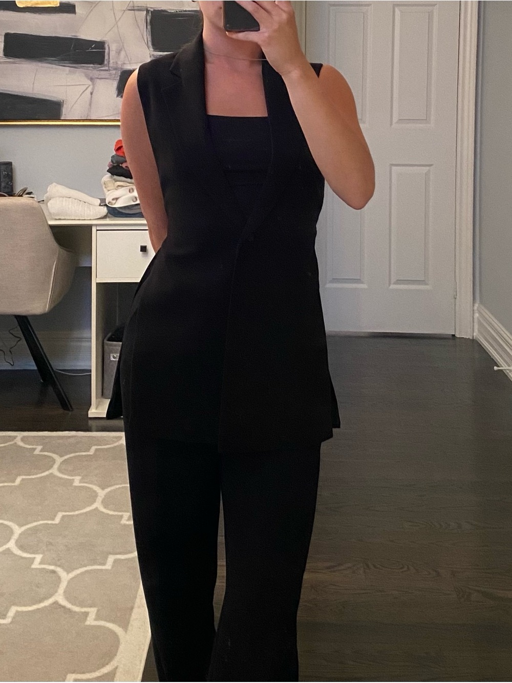 Sleeveless Black Tailored Vest Jacket - Women